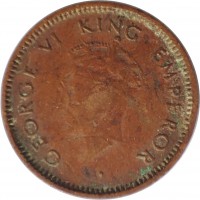 obverse of 1/12 Anna - George VI (1938 - 1939) coin with KM# 526 from India. Inscription: GEORGE VI KING EMPEROR