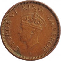 obverse of 1/12 Anna - George VI (1939 - 1942) coin with KM# 527 from India. Inscription: GEORGE VI KING EMPEROR
