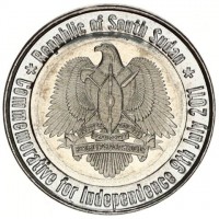 obverse of 20 Pounds - Independence of South Sudan - Without flag (2011) coin from South Sudan. Inscription: · H.E Salva Kiir Mayardit · God Blessed 1st President 20 South Sudanese Pounds 2011