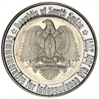 South Sudan coin 20 Pounds - Independence of South Sudan - With flag (2011) obverse obverse of 20 Pounds - Independence of South Sudan - With flag (2011) coin from South Sudan. Inscription: · H.E Salva Kiir Mayardit · God Blessed 1st President 20 South Sudanese Pounds 2011