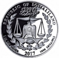 Somaliland coin 1000 Shillings - Year of the Rooster (2017) obverse obverse of 1000 Shillings - Year of the Rooster (2017) coin from Somaliland. Inscription: REPUBLIC OF SOMALILAND 1 OZ 999 SILVER 2017 1000 SHILLINGS