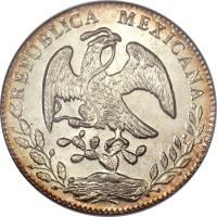 obverse of 8 Reales (1824 - 1897) coin with KM# 377 from Mexico. Inscription: REPUBLICA MEXICANA