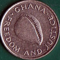 obverse of 20 Cedis (1991 - 1999) coin with KM# 30 from Ghana. Inscription: GHANA ∙ FREEDOM AND JUSTICE ∙