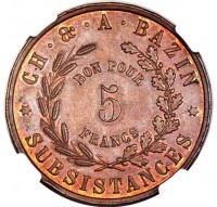 Copper coin Egypt KM# Tn4 CH. & A BAZIN. BON POUR 5 FRANC. ✶ SUBSISTANCES ✶.