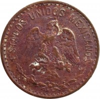 obverse of 2 Centavos - Larger (1905 - 1941) coin with KM# 419 from Mexico. Inscription: ESTADOS UNIDOS MEXICANOS