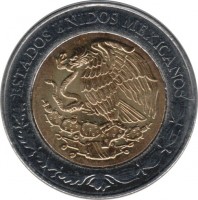 obverse of 5 Pesos - 100th Anniversary of the Mexican Revolution: Francisco J. Múgica (2008) coin with KM# 905 from Mexico. Inscription: ESTADOS UNIDOS MEXICANOS
