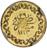 Gold coin Egypt KM# 213 ضرب في. مصر. سنة. ١٢٢٣.