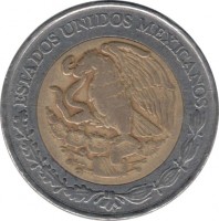 Mexico coin 5 Nuevos Pesos (1992 - 1995) obverse obverse of 5 Nuevos Pesos (1992 - 1995) coin with KM# 552 from Mexico. Inscription: ESTADOS UNIDOS MEXICANOS