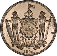 obverse of 1 Cent (1882 - 1907) coin with KM# 2 from North Borneo. Inscription: PERGO ET PERAGO H 1890