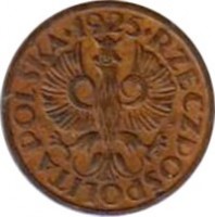 Poland coin 1 Grosz (1923 - 1939) obverse obverse of 1 Grosz (1923 - 1939) coin with Y# 8a from Poland. Inscription: .1925. RZECZPOSPOLITA POLSKA