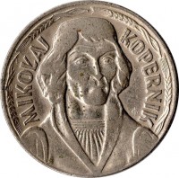 reverse of 10 Złotych - Smaller (1967 - 1969) coin with Y# 51a from Poland. Inscription: MIKOŁAJ KOPERNIK