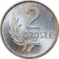 reverse of 2 Grosze (1949) coin with Y# 40 from Poland. Inscription: 2 GROSZE