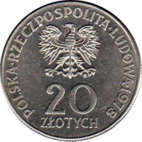 Poland coin 20 Złotych - Maria Konopnicka (1978) obverse obverse of 20 Złotych - Maria Konopnicka (1978) coin with Y# 95 from Poland. Inscription: POLSKA RZECZPOSPOLITA LUDOWA 1978 20 ZŁOTYCH