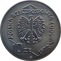 Poland coin 10 Złotych - Gdynia Seaport (1972) obverse obverse of 10 Złotych - Gdynia Seaport (1972) coin with Y# 65 from Poland. Inscription: POLSKA RZECZPOSPOLITA LUDOWA 1972 10ZŁ