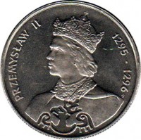 Poland coin 100 Złotych - Przemyslaw II (1985) reverse reverse of 100 Złotych - Przemyslaw II (1985) coin with Y# 155 from Poland. Inscription: PRZEMYSŁAW II 1295 - 1296