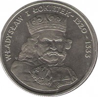 reverse of 100 Złotych - Wladyslaw I Lokietek (1986) coin with Y# 160 from Poland. Inscription: WŁADYSŁAW I ŁOKIETEK - 1320 - 1333