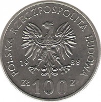 Poland coin 100 Złotych - Jadwiga (1988) obverse obverse of 100 Złotych - Jadwiga (1988) coin with Y# 183 from Poland. Inscription: POLSKA RZECZPOSPOLITA LUDOWA 1988 ZŁ 100 ZŁ