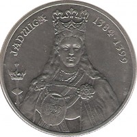 Poland coin 100 Złotych - Jadwiga (1988) reverse reverse of 100 Złotych - Jadwiga (1988) coin with Y# 183 from Poland. Inscription: JADWIGA 1384-1399
