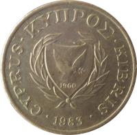 Cyprus coin 1 Cent (1983 - 2004) obverse obverse of 1 Cent (1983 - 2004) coin with KM# 53 from Cyprus. Inscription: CYPRUS · ΚΥΠΡΟΣ · KIBRIS · 1983