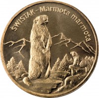 reverse of 2 Złote - Marmot (2006) coin with Y# 534 from Poland. Inscription: ŚWISTAK - Marmota marmota