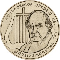 reverse of 2 Złote - Jan Twardowski (2010) coin with Y# 730 from Poland. Inscription: 95. ROCZNICA URODZIN KS JANA TWARDOWSKIEGO