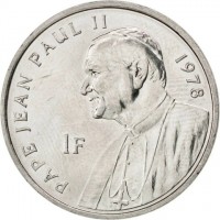 Cupronickel coin Congo - Democratic Republic KM# 158 PAPE JEAN PAUL II. 1F. 1967.
