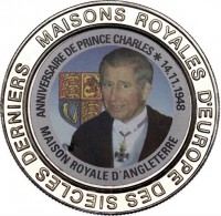 Nickel Plated Brass coin Congo - Democratic Republic MAISONS ROYALES D'EUROPE DES SIECLES DERNIERS. ANNIVERSAIRE DE PRINCE CHARLES * 14.11.1948. MAISON ROYALE D'ANGLETERRE.