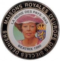 Nickel Plated Brass coin Congo - Democratic Republic MAISONS ROYALES D'EUROPE DES SIECLES DERNIERS. LA REINE DES PAYS-BAS. BEATRIX 1980.
