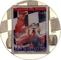 Cupronickel coin Congo - Democratic Republic CAMPIONE DEL MONDO. 0,45. 1994. 1995. 2000. 2001. 2002. 2003. 2004. MICHAEL. SCHUMACHER. SAN MARINO. CARTOR 2005 G.CREMONINI V.PRADAL.