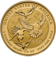 UNITED STATES OF AMERICA. $ 50 JFM       PH. E PLURIBUS UNUM 1/2 OZ. FINE GOLD.
