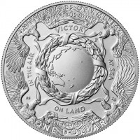 Silver coin United States KM# 801 UNITED STATES OF AMERICA. E PLURIBUS UNUM. VICTORY. IN THE AIR. AT SEA. ON LAND. WWII MEMORIAL. ONE DOLLAR.