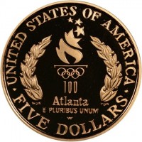 UNITED STATES OF AMERICA. ATLANTA. 100. E PLURIBUS UNUM. W. FIVE DOLLARS.