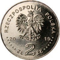 obverse of 2 Złote - Katowice (2010) coin with Y# 761 from Poland. Inscription: RZECZPOSPOLITA POLSKA 2010 ZŁ 2 ZŁ