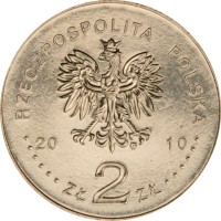 obverse of 2 Złote - Krzeszow (2010) coin with Y# 744 from Poland. Inscription: RZECZPOSPOLITA POLSKA 2010 ZŁ 2 ZŁ