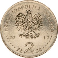 Poland coin 2 Złote - Krzeszow (2010) obverse obverse of 2 Złote - Krzeszow (2010) coin with Y# 744 from Poland. Inscription: RZECZPOSPOLITA POLSKA 2010 ZŁ 2 ZŁ