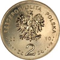 obverse of 2 Złote - Miechow (2010) coin with Y# 760 from Poland. Inscription: RZECZPOSPOLITA POLSKA 2010 Zł 2 Zł