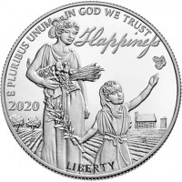 Platinum coin United States E PLURIBUS UNUM IN GOD WE TRUST Happiness. 2020. LIBERTY.