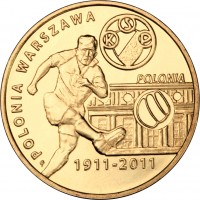 reverse of 2 Złote - Polonia Warszawa (2011) coin with Y# 799 from Poland. Inscription: Polonia Warszawa 1911-2011