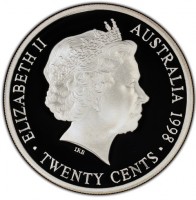 Silver coin Australia ELIZABETH II AUSTRALIA 1998. • TWENTY CENTS •. IRB.