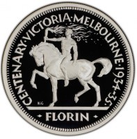 CENTENARY·VICTORIA·MELBOURNE·1934-35·. FLORIN. KG.