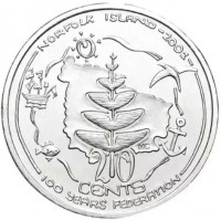 Copper-Nickel coin Australia KM# 532 NORFOLK ISLAND-2001-. MC. 20. CENTS. 100 YEARS FEDERATION.