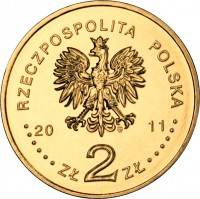 Poland coin 2 Złote - Kalisz - Franciscan Monastery (2011) obverse obverse of 2 Złote - Kalisz - Franciscan Monastery (2011) coin with Y# 806 from Poland. Inscription: RZECZPOSPOLITA POLSKA 2011 ZŁ 2 ZŁ