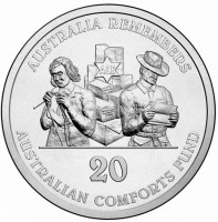 Copper-Nickel coin Australia AUSTRALIA REMEMBERS AUSTRALIAN COMFORTS FUND. ACF 20.