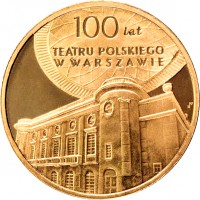 reverse of 2 Złote - Polish Theater in Warsaw (2013) coin with Y# 854 from Poland. Inscription: 100 lat TEATRU POLSKIEGO W WARSZAWIE