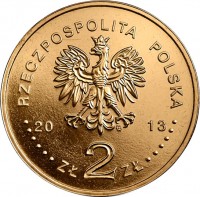 obverse of 2 Złote - Cyprian Norwid (2013) coin with Y# 856 from Poland. Inscription: RZECZPOSPOLITA POLSKA 20 13 ZŁ 2 ZŁ