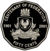 Copper-Nickel coin Australia KM# 561 CENTENARY OF FEDERATION. 1901 2001. SOUTH AUSTRALIA. FIFTY CENTS.