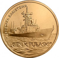 Poland coin 2 Złote - ORP Gen K. Pulaski (2013) reverse reverse of 2 Złote - ORP Gen K. Pulaski (2013) coin with Y# 866 from Poland.