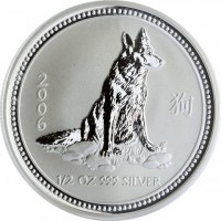 2006. 狗. 1/2 OZ 999 SILVER.