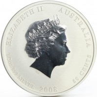 Silver coin Australia ELIZABETH II AUSTRALIA. IRB. 1/2oz 999 SILVER 2008 50 CENTS.