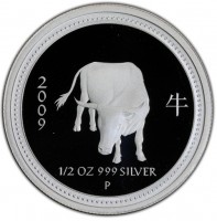 Silver coin Australia 2009 牛. 1/2 OZ 999 SILVER. P.